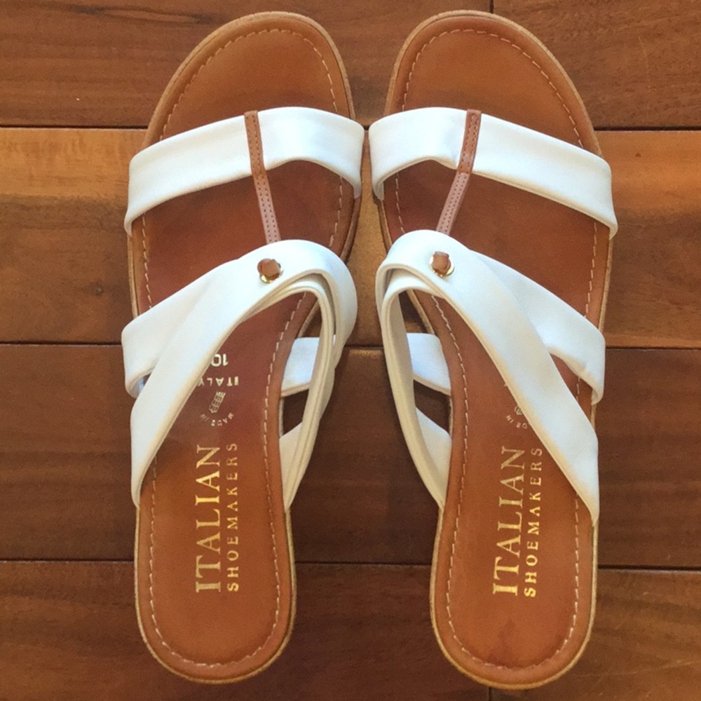 Italian Shoemakers White and tan sandals. Size 10.
